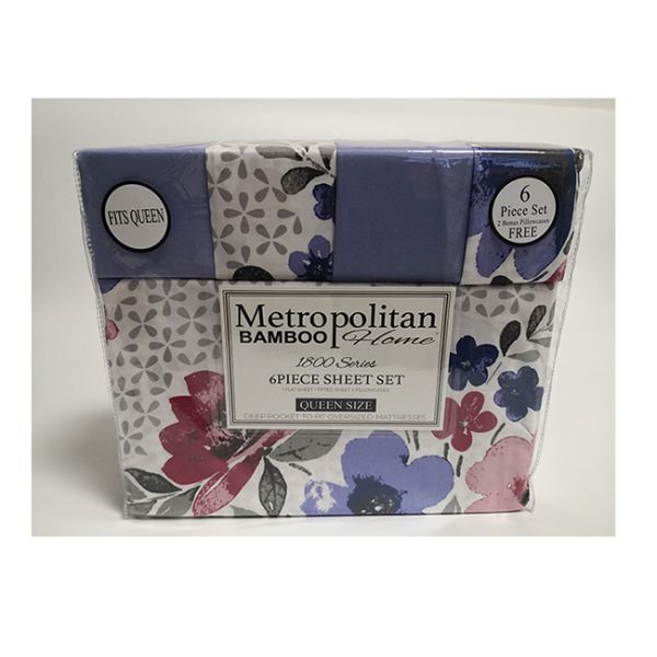 European and American Style 6pcs 100% Polyester Print Microfiber Fabric Bedding Sheet Set