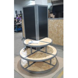 China Multi Tiered Three Levels Custom Display Rack Modular Display Rack Black And Natural Color wholesale