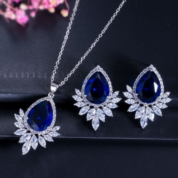 Fashion Necklace Sets Rhinestone Wedding Jewelry CZ Crystal Necklace and Earring Sets Big Wedding Jewelry Sets