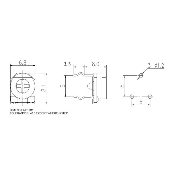 RoHS Vertical Mounting Cermet Trimmer Potentiometer W206A 102
