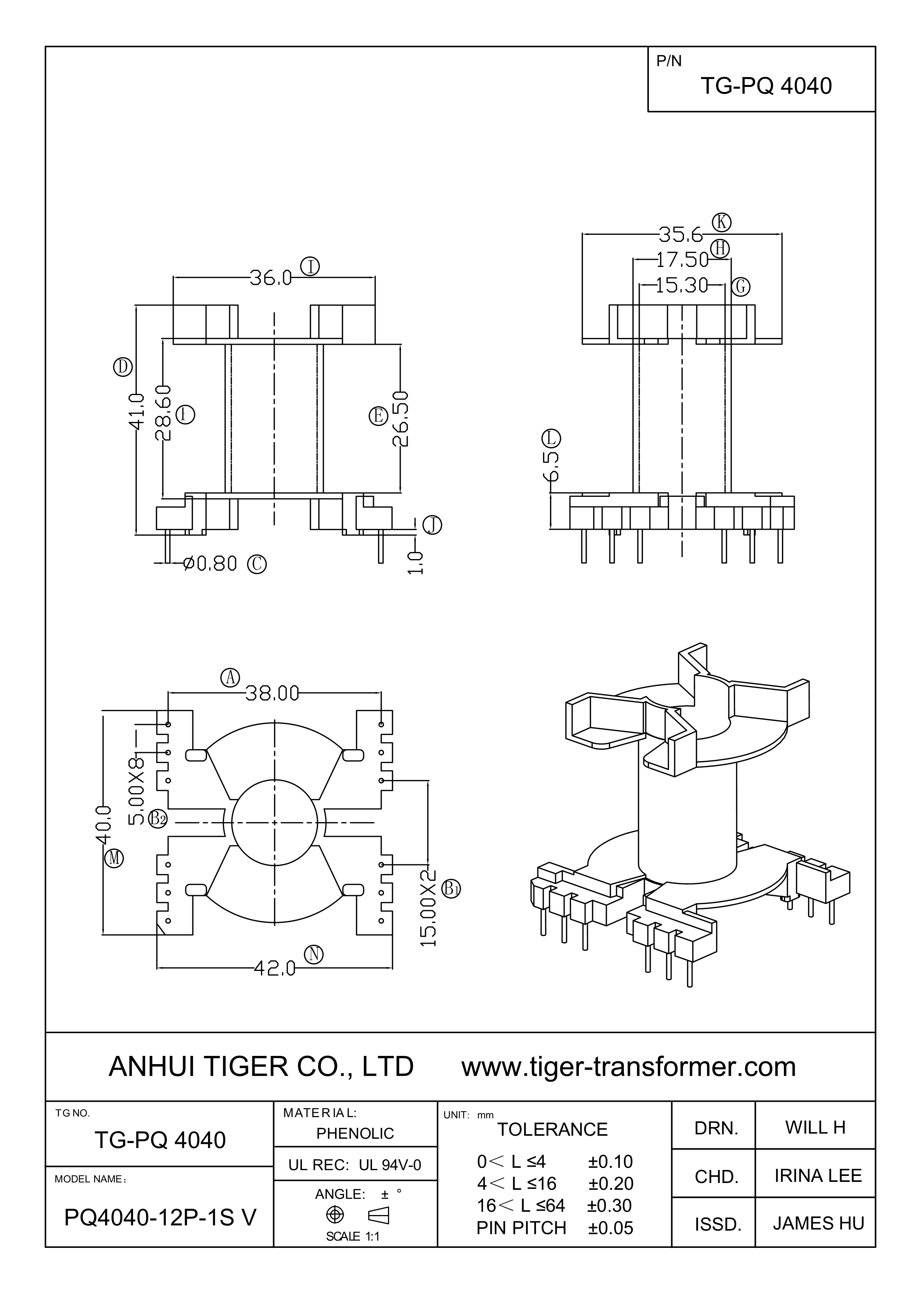 PQ Series PQ 40 Ferrite Core Bobbin , Black Bakelite Bobbin With Pins