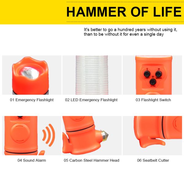Orange 6-In-1 Multi-Functional Sound And Light Alarm Flashlight