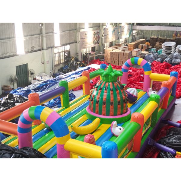 Custom Commercial Obstacle Course Fruit Inflatable Theme Park With Pineapple Climbing Wall For Party Rental