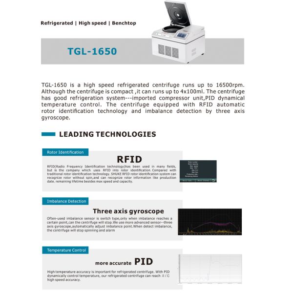 Multi-functional Speed Refrigerated Centrifuge 16500 RPM for 0.2-250ml Tubes/Bottles
