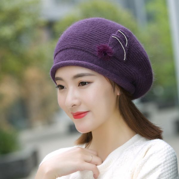 2018 Winter Trendy ladies woollen knitted hats with MOQ only need 3 pcs,elegant design hats