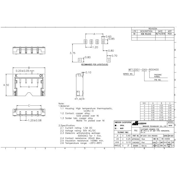 WTB Electronic Components Connectors Wire To Board Connector 1.2mm Pitch ROHS