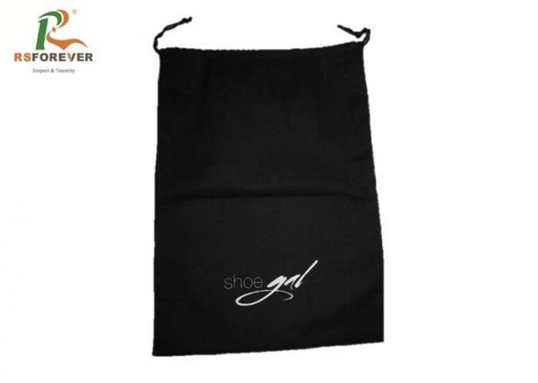 Quality Custom Printed Black Cotton Canvas Bags Pull String Type For Shoes Packaging for sale