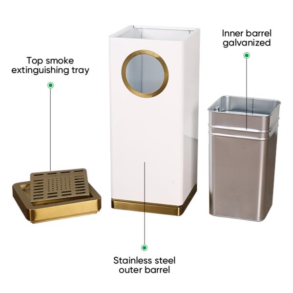 Hotel Lobby Stainless Steel Trash Can Smoking Area Elevator Entrance with Ashtray Floor-standing Vertical Peel Bucket