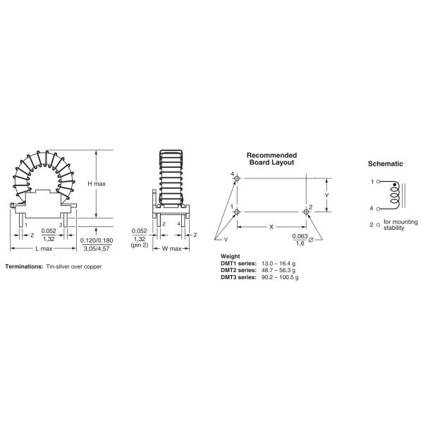 Toroidal power chokes for switching power supplies DMT1-7-10L / DMT1-16-6.7L / DMT1-26-5.1L