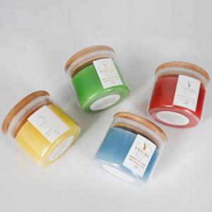 China 2022 Aroma Home Luxury Colorful Glass Soy Wax Scented Candle With Wood Lid on sale