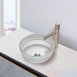 China Crystal Clear Glass Vessel Basins Calathiform Bathroom Countertop Sinks wholesale