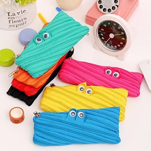 Quality Cute Cartoon Canvas Pencil Pouch With Zipper , Big Eyes Monster Kids Pencil Bag for sale
