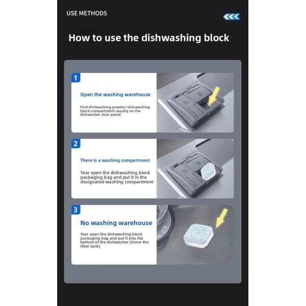 Eco Friendly Disposable 3-in-1 Solid Cleaner For Grease Removal Effervescent Dishwasher Detergent Tablets