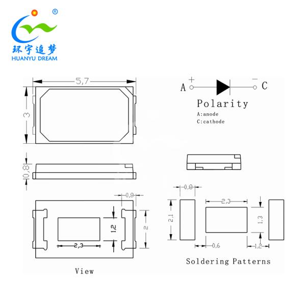 Surface Mount 5730 SMD LED Chip 0.5W 3V 150mA Wide Viewing Angle