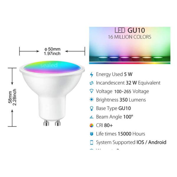 2700K-6500K GU10 Smart Bulb 450lm Smart Led Spotlight 5W For Bedroom