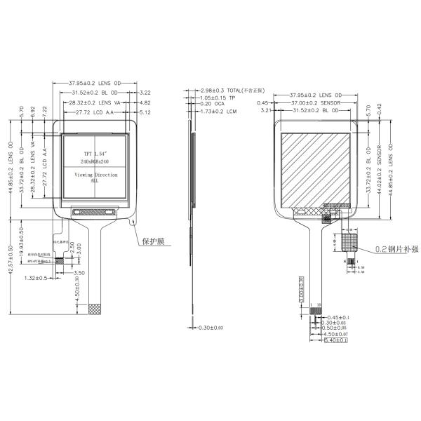 1.54 Inch 350nits Square TFT LCD Module 240x240 With Capacitive Touch Panel