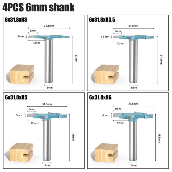 4 Blade Cnc Engraving Bits T Type Slot Bit Milling Cutter 6mm 1/4 Shank Cleaning