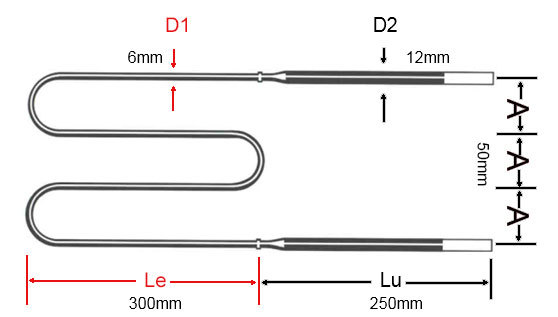 300mm MoSi2 Heating Element 220V 1000W Moly Disilicide Heating Elements