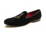 High Workmanship Mens Embroidered Loafers , Durable Mens Black Slip On Shoes