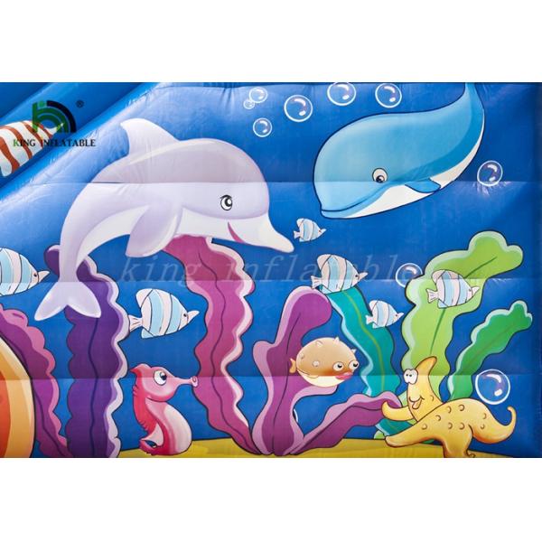 Durable PVC Inflatable Dry Slide Digital Printed Blue Oceanic With CE Blower