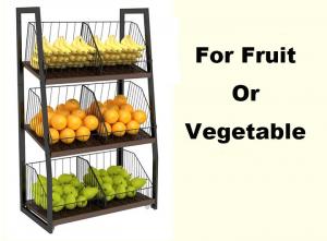 China Eyes Catching Supermarket Vegetable And Fruit Display Shelf With Metal Basket on sale