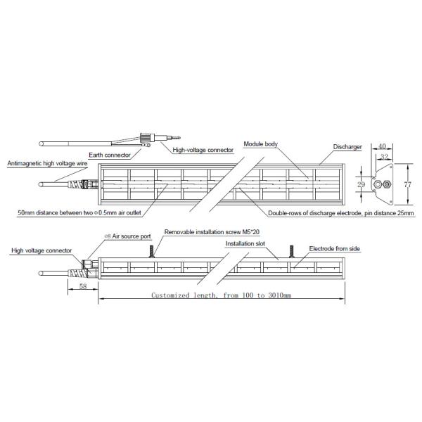 Energy Saving Textile Machine anti static bar Antistatic Instruments 50W