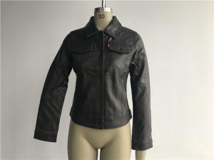 China Button Through Ladies PVC Jacket , Pleather Dark Brown Jacket LEDO1739 wholesale
