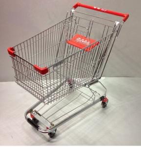 China 60L Four Wheel Shopping Trolley Grocery Store Carts Low Carbon Steel on sale