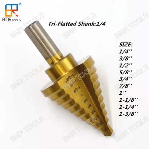 China BMR TOOLS Inch Size Straight Flute HSS Step Bit 1/4&quot; Tri-Flatted Shank with Tin-Coating wholesale