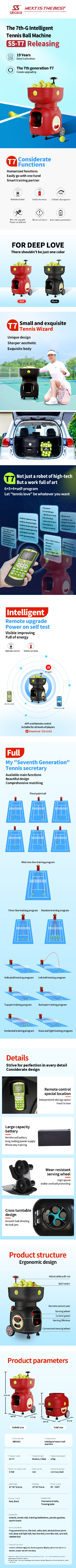 SIBOASI T7 APP Control Mini Shooting Tennis Machine Ball for Training