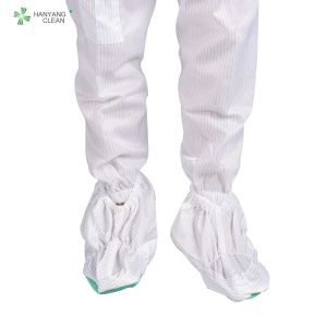 China Clean room reusable and washable white stripe shoes soft sole antistatic ESD anti-slip shoe covers for workshop wholesale