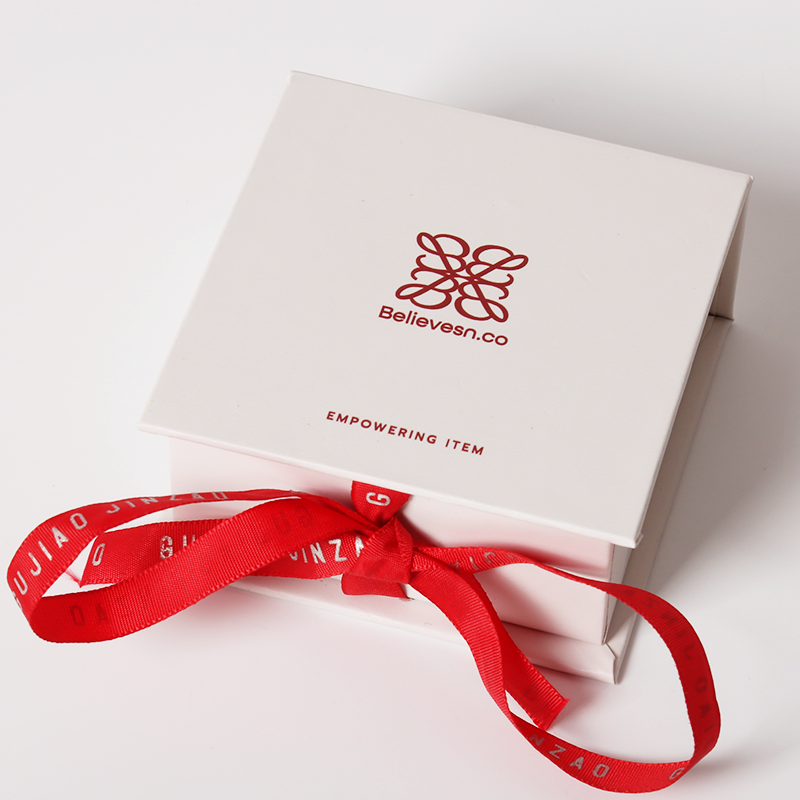 Logo Printed Magnetic Paper Box with Red Ribbon Custom Size Christmas Gift Packaging