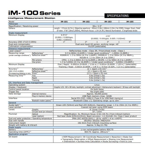 IM100 Serial Sokkia Total Station 1,000 M Non Prism Range Sokkia IM101 1″Angle Accuracy Price