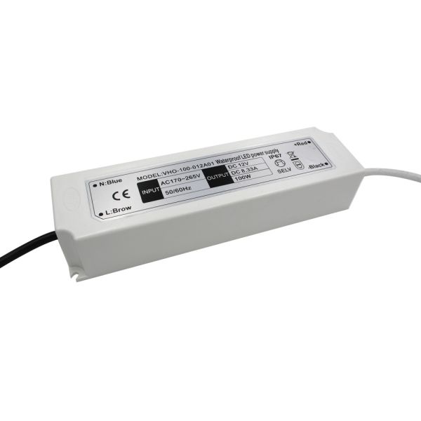 100W 12 Volt LED Strip Driver Refrigerator Cooler Waterproof Plastic Power Supply