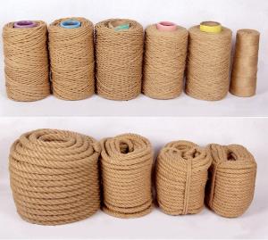 China 6mm 8mm 12mm Natural 100% 3/4 Strand Twisted Jute Rope with Length 30/100/200/220m wholesale