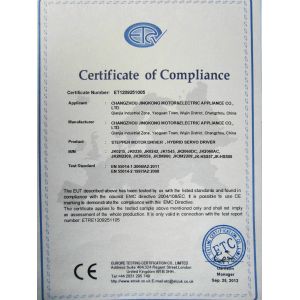 CHANGZHOU JKONGMOTOR CO.,LTD Certifications