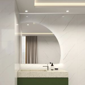 High Definition Bathroom Mirror With Lights Mildew Proof Half Moon Backlit