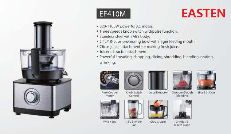 Easten 1000W Food Processor EF410M/ Best 10-in-1 Baby Food Processor/ National 2.4 Liters Food Processor