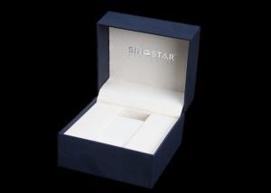 China Square Watch Presentation Box , Plastic + Dark Blue Paper Gift Box For Wrist Watch wholesale