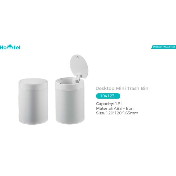 3L Stainless Steel Desktop Touch Top Trash Can Round With Rolling Cover