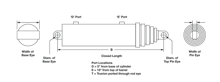Trunnion Eye Pin Multi Stage Single Acting Telescopic Hydraulic Cylinder