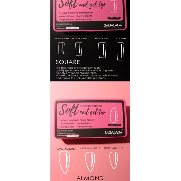 SAGALAGA XS Size Soft Gel Nail Tips in Pink Nail Box for Professional Salon Medium Short Almond Square Extensions