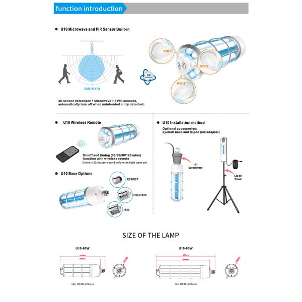 Bacteria Disinfecting LED UV Germicidal Light 9000H UV Germicidal Sterilization Lamp