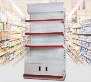 China 3 Layer Supermarket Display Shelving Pharmacy Display Racks With LED Light wholesale