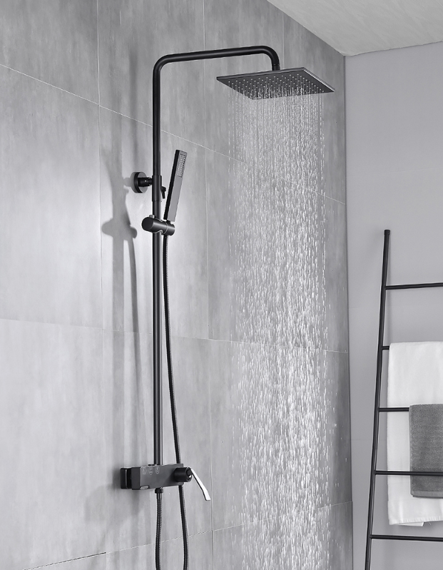 Copper Black Champagne Wall Mounted Shower Faucet Set With Handle