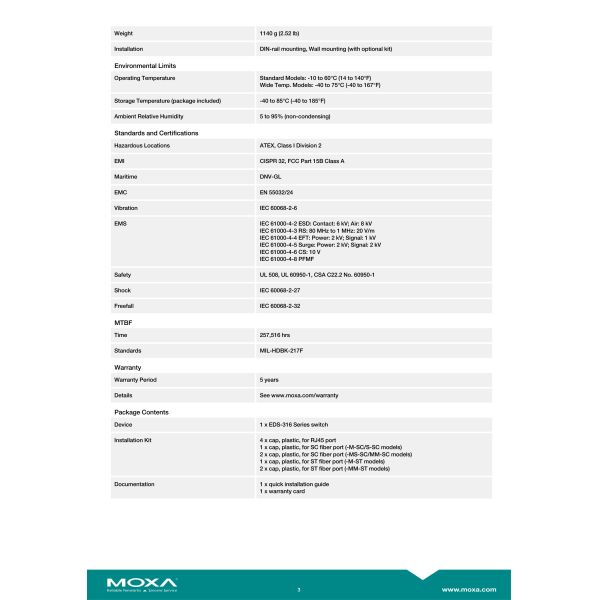 Efficient Moxa EDS-316 unmanaged Ethernet switches 16-port 1.25Mbits