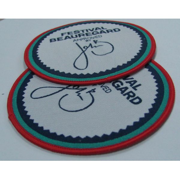 Custom Woven Patch With Embroidery Merrow Border For Hats/Garment