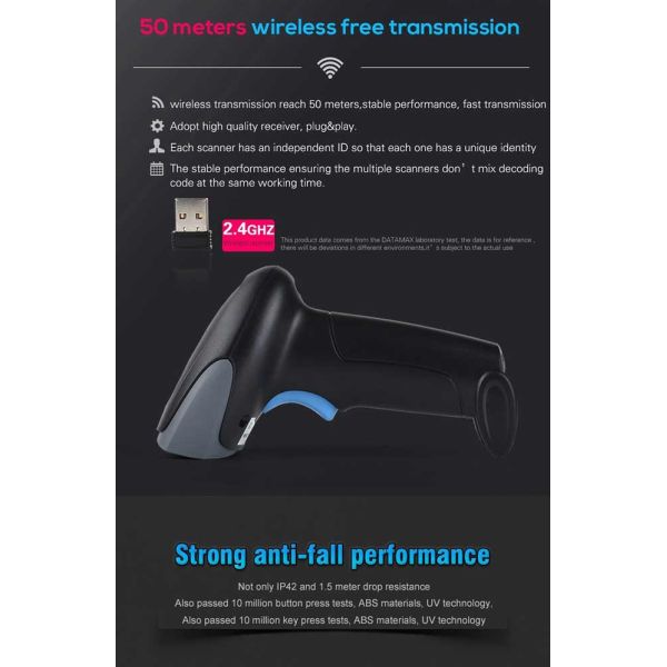 Wireless Portable Barcode Scanner , 1D 2D Bluetooth Barcode Reader LED Light