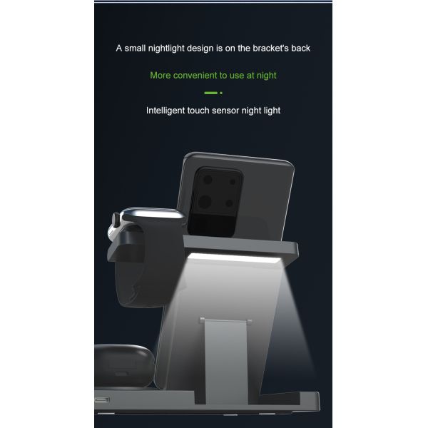 5 In 1 Apple Wireless Charger Foldable Induction Phone Charger Compatible Apple & Android Black and white