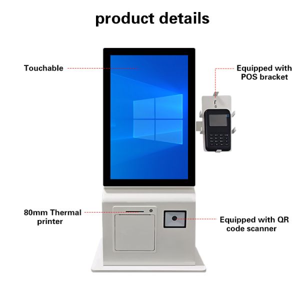 15.6 inch Countertop Printer QR Code Scanner Self Service Ordering Machine with POS